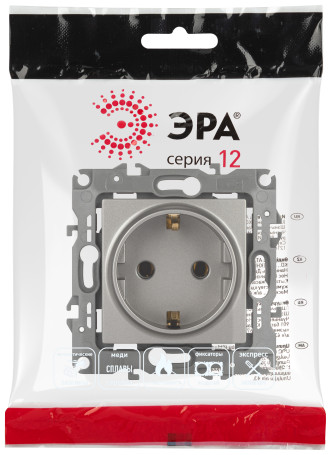 Розетка ЭРА Серия 12 12-2101-16 2P+E Schuko 16А-250В титан