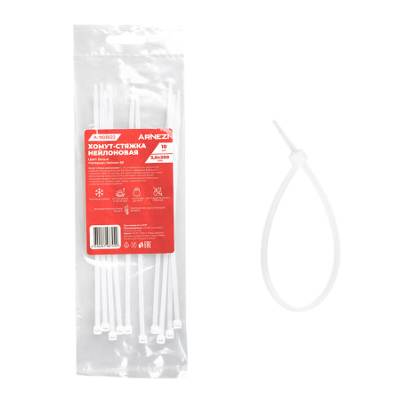 Nylon yoke 3.6 x 200 mm, white 10 pcs Arnezi A0903022
