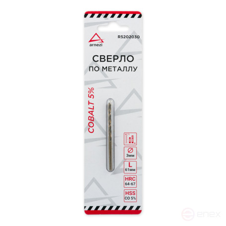 Metal drill bit HSS 3.0 mm . Cobalt 5% ARNEZI R5202030