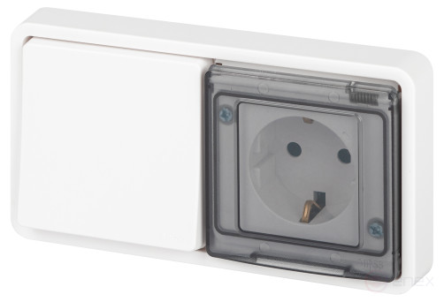 Socket block with switch ERA Expert 11-7521-01 IP55 16A-10AX-250V Horizon. SU white