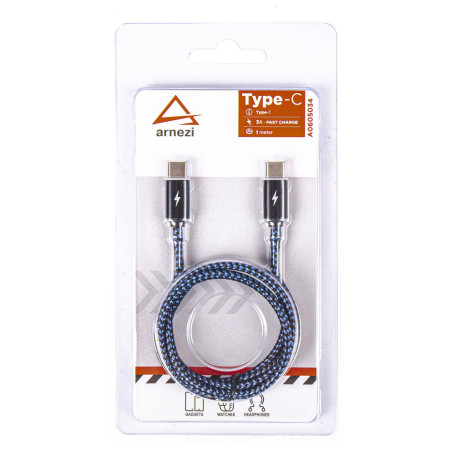Type C/Type C charging data cable (1m, 3A) in a braid, supports fast charging ARNEZI A0605034