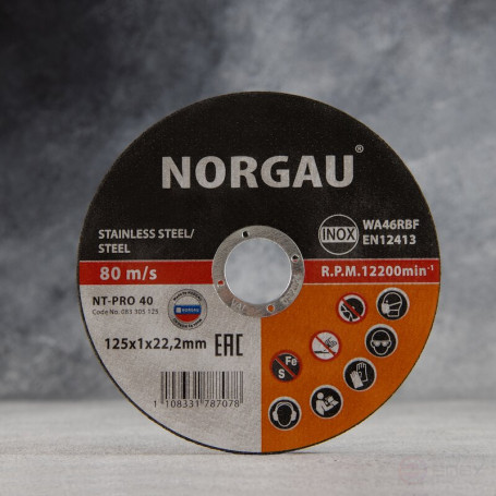 Круг отрезной по стали и нержавеющей стали NORGAU Industrial NT-PRO 40, 125х1х22.2 мм