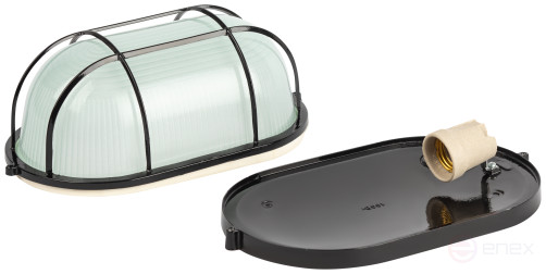 Светильник ЭРА НБП 04-100-002 Акватермо алюминий/стекло решетка IP54 E27 max 100Вт 280х160 овал черный