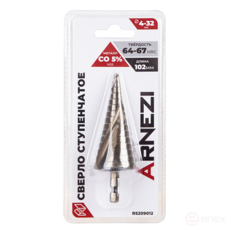 Step drill bit 4-32 mm, Cobalt 5% (M35), hexagonal shank ARNEZI R5209012