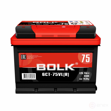 Аккумулятор BOLK Standart 75 А/ч обратный R+ 278x175x190 L3 EN 650 А