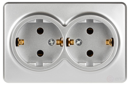 Розетка ЭРА Эксперт 11-2205-03 двойная с заземлением 2х2P+E Schuko IP20 16A-250В ОУ алюминий
