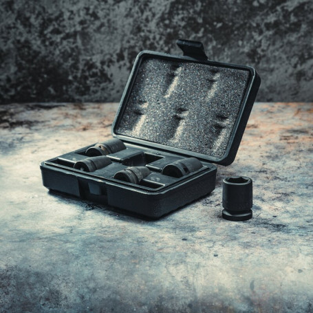 Set of hexagonal impact end heads NORGAU Industrial 1/2’, 5 pieces, N19K-005 in a plastic case