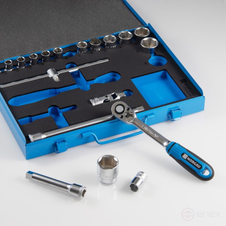 Set of hexagon socket heads NORGAU Industrial with accessories 1/2", 19 pieces, N1919-S1032 in a metal box