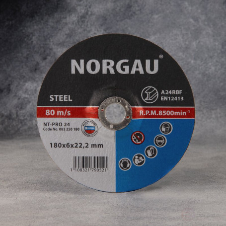 Круг шлифовальный NORGAU Industrial по стали NT-PRO 24, 180х6х22.23 мм