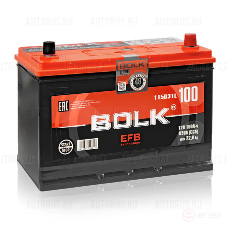 Аккумулятор BOLK EFB ASIA 100 А/ч обратный R+ 306x175x225 D31 EN 850 А