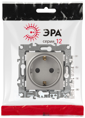 Розетка ЭРА Серия 12 12-2102-16 2P+E Schuko со шторками 16А-250В Эра12 титан