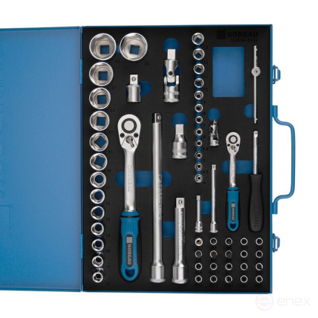 Набор шестигранных торцевых головок NORGAU Industrial с аксессуарами 1/2"-1/4", 58 предметов, N192058-S432 в металлическом ящике
