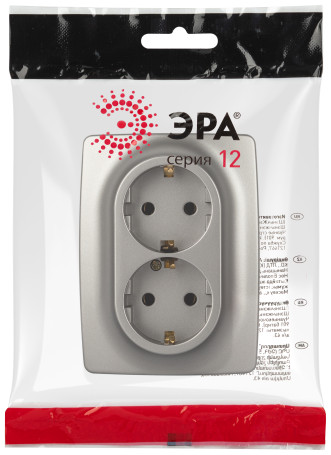 Розетка ЭРА Серия 12 12-2106-16 двойная 2X2P+E Schuko 16А-250В титан
