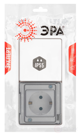 Socket block with switch ERA Expert 11-7521-01 IP55 16A-10AX-250V Horizon. SU white