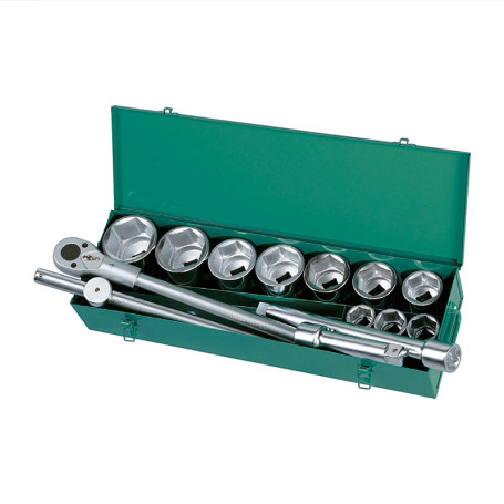 A set of end heads with a ratchet 1" in a metal box, 14 items
