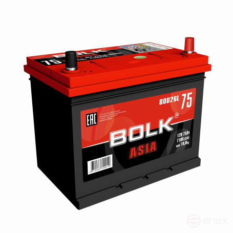 Аккумулятор BOLK ASIA 75 А/ч обратный R+ 260x175x225 D26 EN 710 А