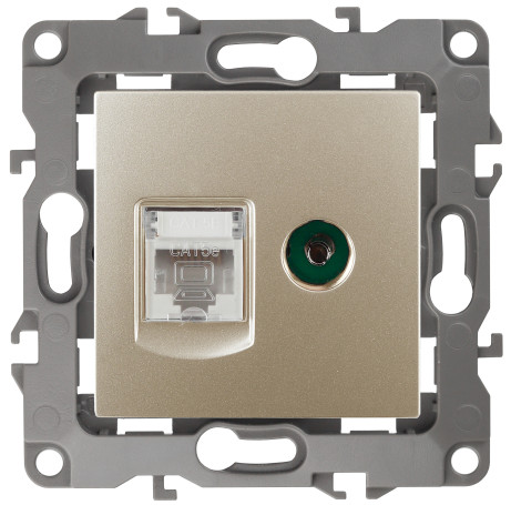 Розетка ЭРА Серия 12 12-3110-04 комбинированная RJ45+TV IP20 шампань