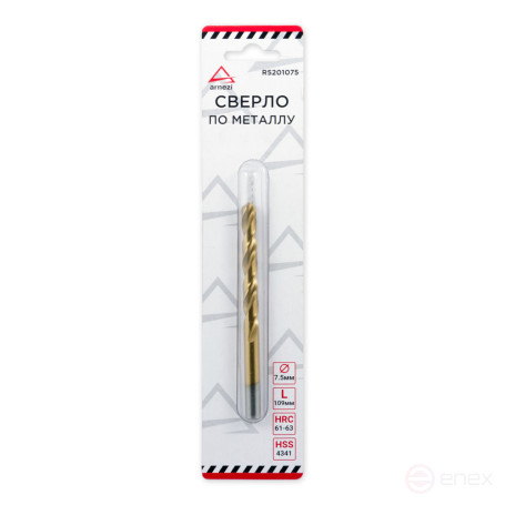 Metal drill bit HSS 7.5mm titanium nitride coating ARNEZI R5201075