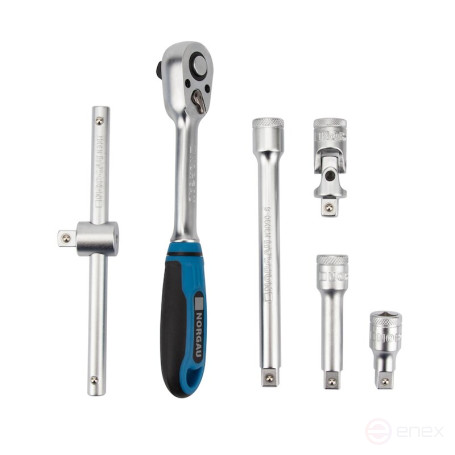 Набор двеннадцатигранных торцевых головок с аксессуарами NORGAU Industrial 3/8", 22 предмета, ND3022 в металлическом ящике