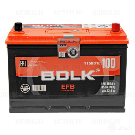 Аккумулятор BOLK EFB ASIA 100 А/ч обратный R+ 306x175x225 D31 EN 850 А