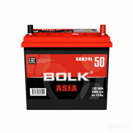 Аккумулятор BOLK ASIA 50 А/ч обратный R+ 238x129x225 B24 EN 540 А