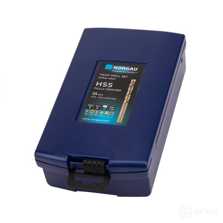 Набор сверл NORGAU Industrial по металлу в футляре 1-13 мм, 25 предметов, HSS-E