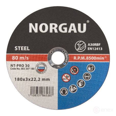Круг отрезной NORGAU Industrial по стали NT-PRO 30, 180х3х22.2 мм