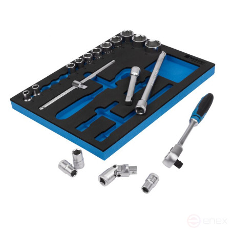 Набор торцевых головок NORGAU Industrial с аксессуарами 1/2”, N1919-S1032 в ложементе, 19 предметов