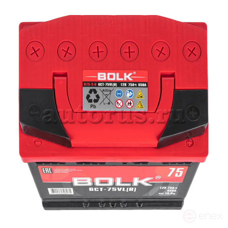 Аккумулятор BOLK Standart 75 А/ч обратный R+ 278x175x190 L3 EN 650 А