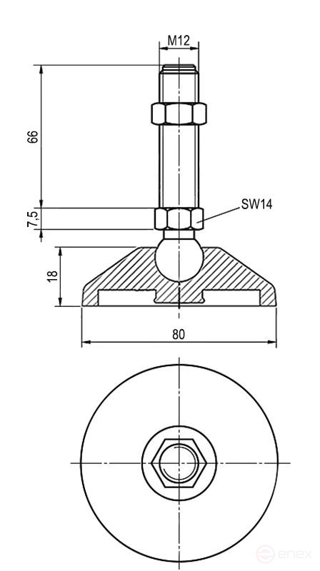 Опора шарнирная дисковая M12x66 до 785 кг A00021.1108012066