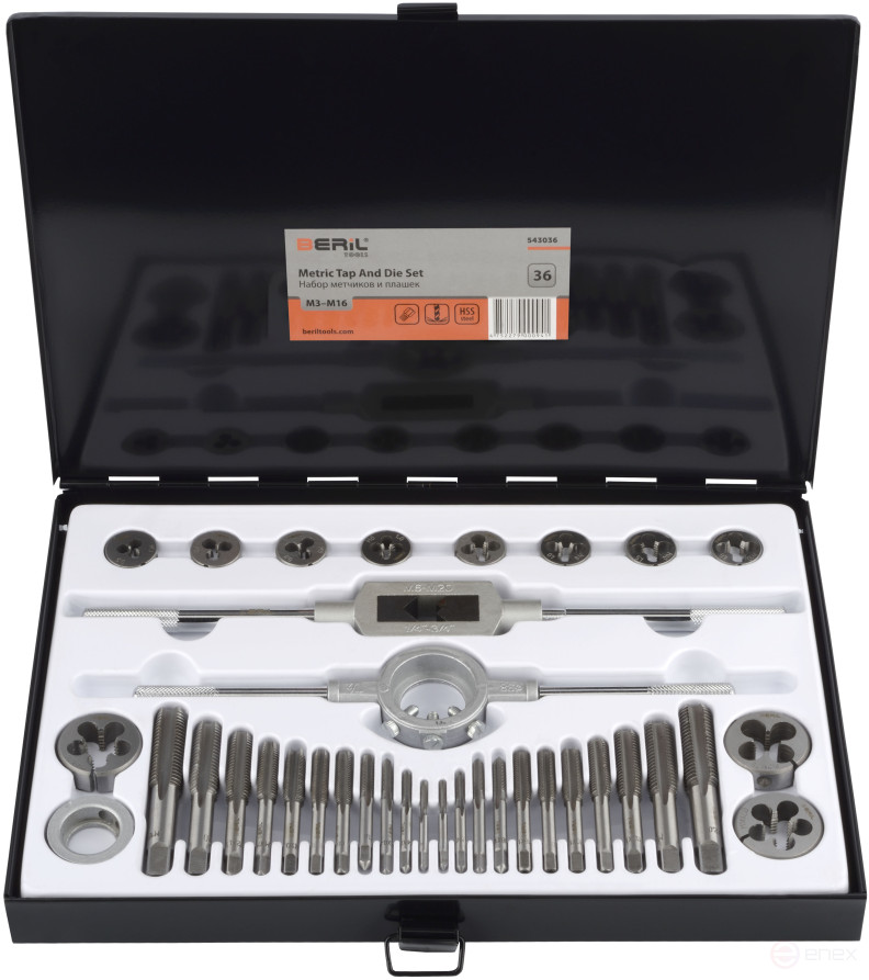Set of taps and dies M3-M16 (36pr.metal.case) BERIL