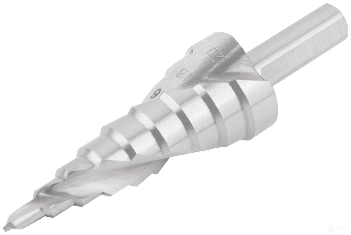 HSS step drill for metal, spiral profile, 9 steps, 4-20 mm