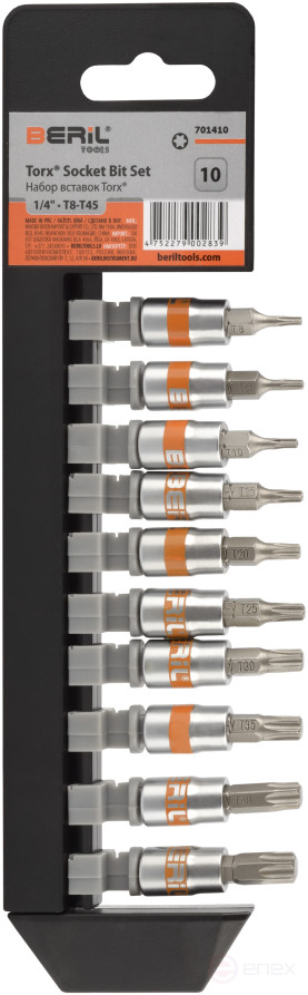 Set of heads insert TORX T8-T45 (DR1/4 , 10pr, holder) BERIL
