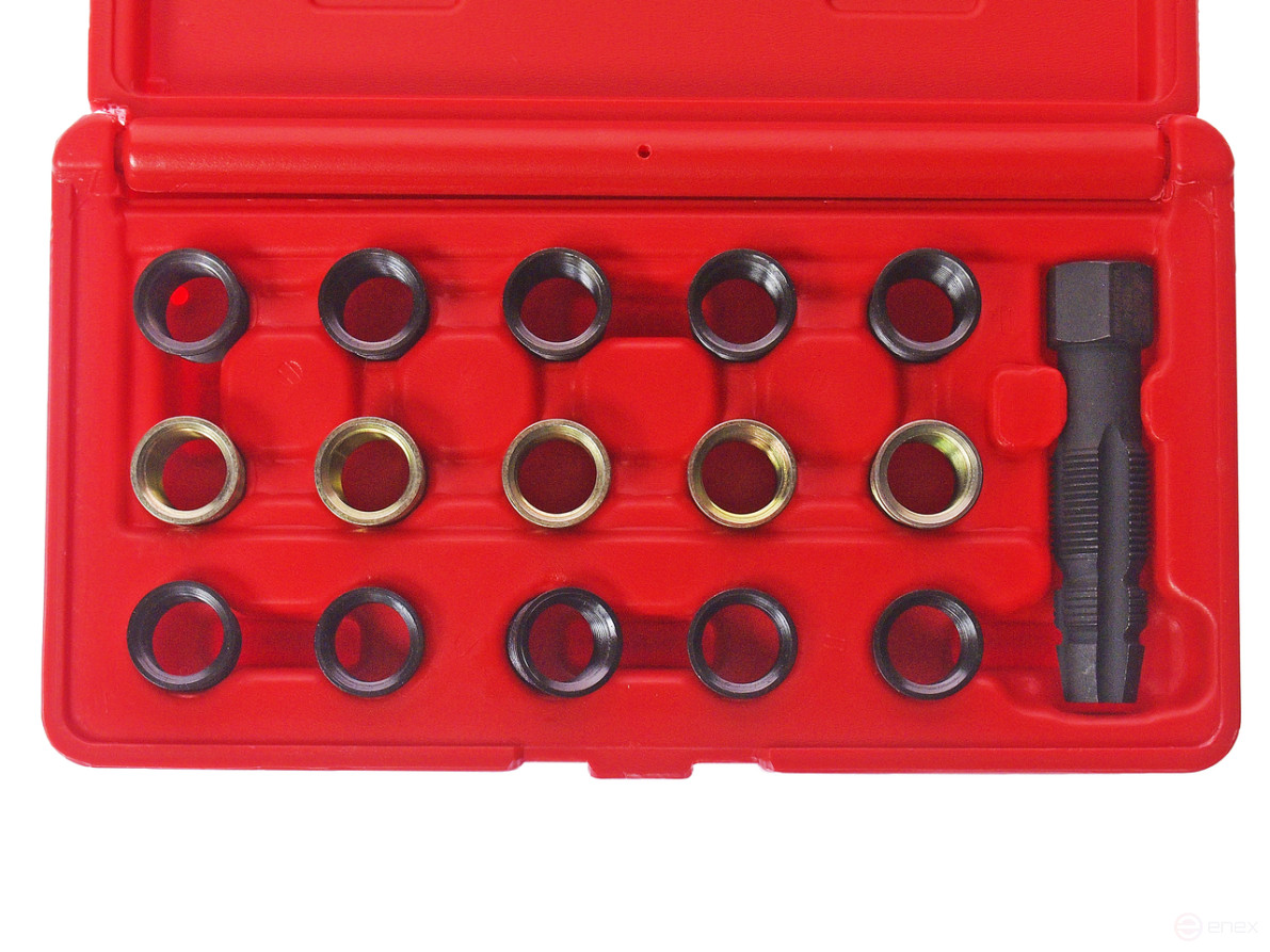 Набор инструментов для восстановления резьбы свечей зажигания (втулки М14х1.25 L=11.2мм,17.5мм) JTC