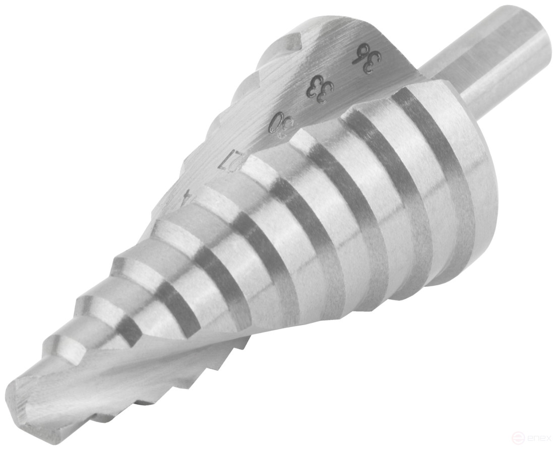 HSS step drill for metal, spiral profile, 10 steps, 9-36 mm