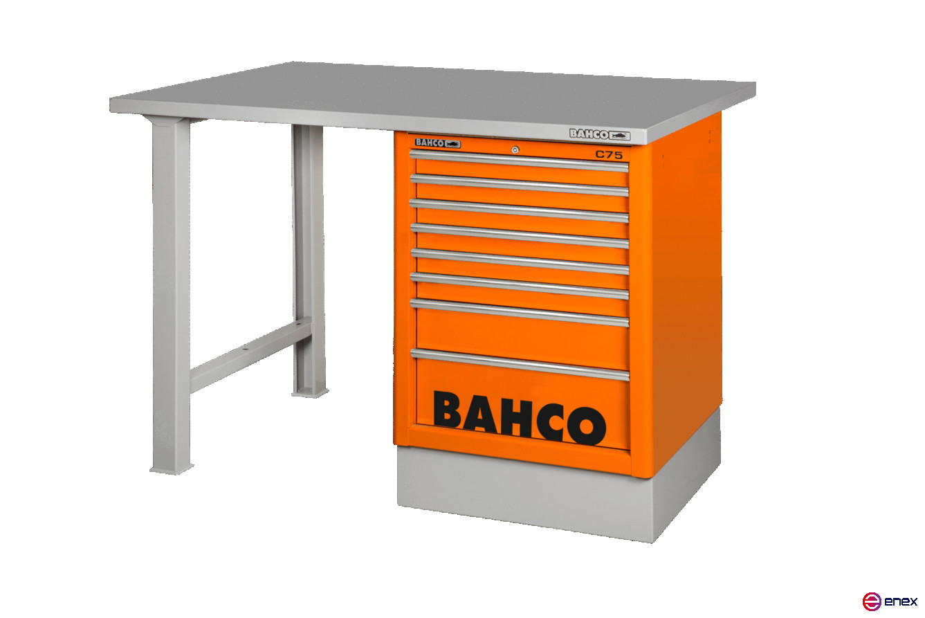 Heavy-duty workbench, metal countertop with 2 legs and 7 drawers in blue color 1500 mm x 750 mm x 1030 mm