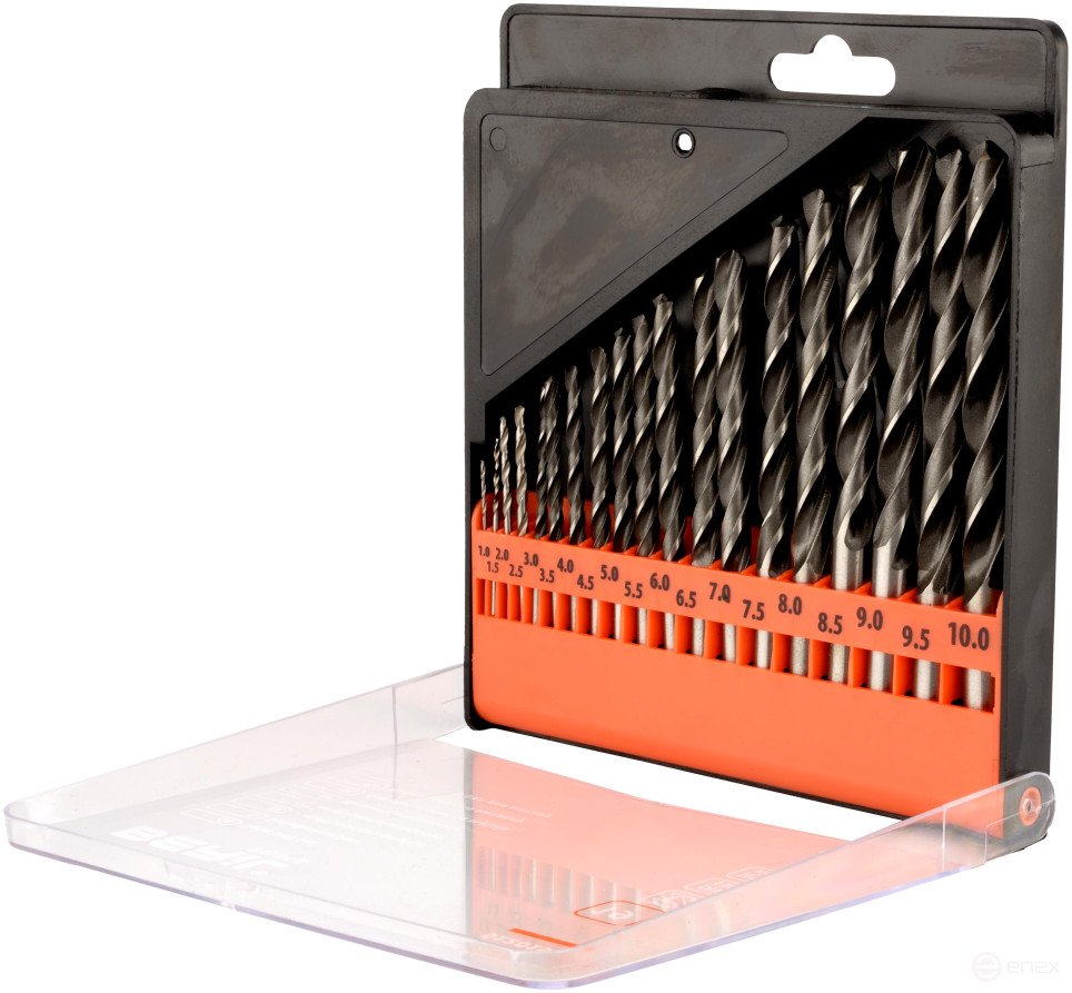 A set of drills for metal 1.0-10mm (19 pcs.plastic case) BERIL