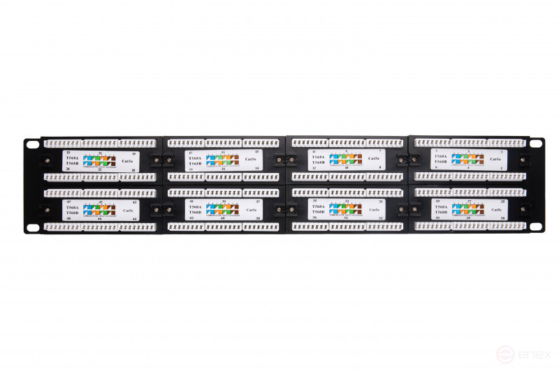 WRline WR-PL-48-C5E-D Патч-панель 19" (2U), 48 портов RJ-45, категория 5e, Dual IDC, с задним кабельным организатором, цвет черный