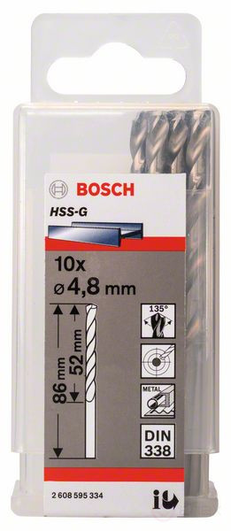 Metal drills HSS-G, DIN 338 4.8 x 52 x 83 mm