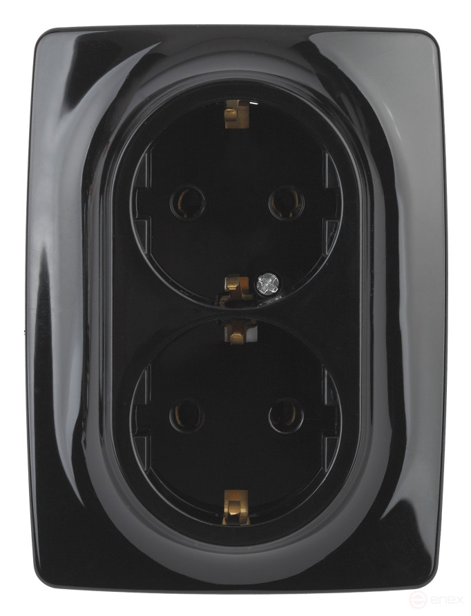 Розетка ЭРА Серия 12 12-2106-06 двойная с заземлением 2X2P+E Schuko 16A-250В IP20 чёрный