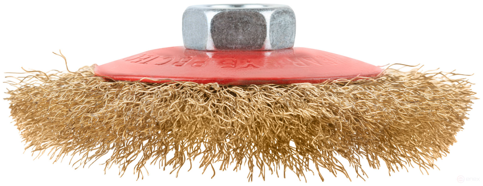 Корщетка-колесо с наклоном, гайка М14, стальная волнистая латунированная проволока 100 мм