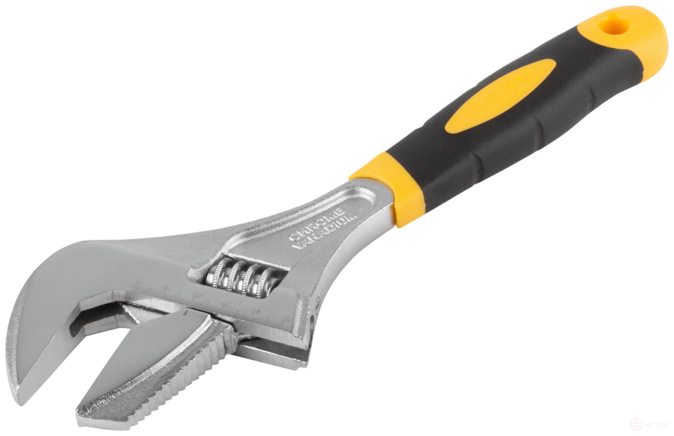 Adjustable key "Techno" CrV, narrow + adjustable jaws, scale, enlarged.gripper, rubberized.handle 250mm (52mm)