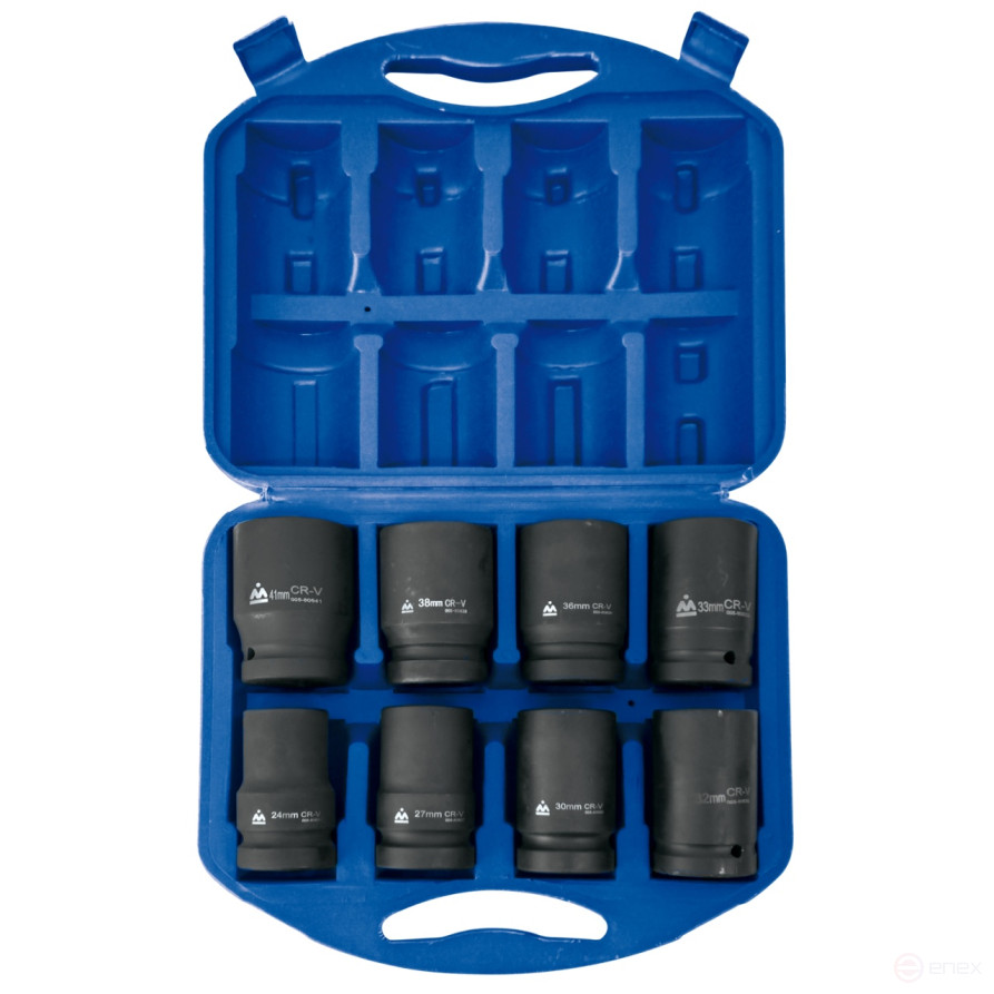 Set of deep end heads 1", hexagonal, 24-41 mm, for multiplier, 8 pieces MASTER 100-68008C