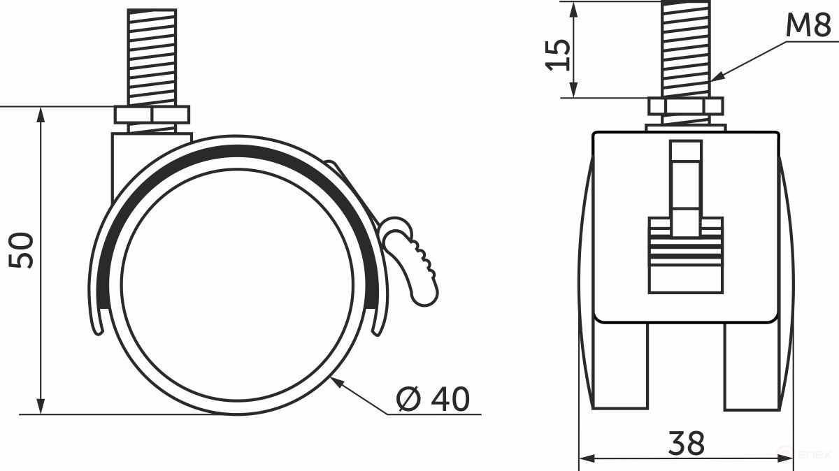 Wheel meb. plast. d40 with M8 screw with torm., black AKS