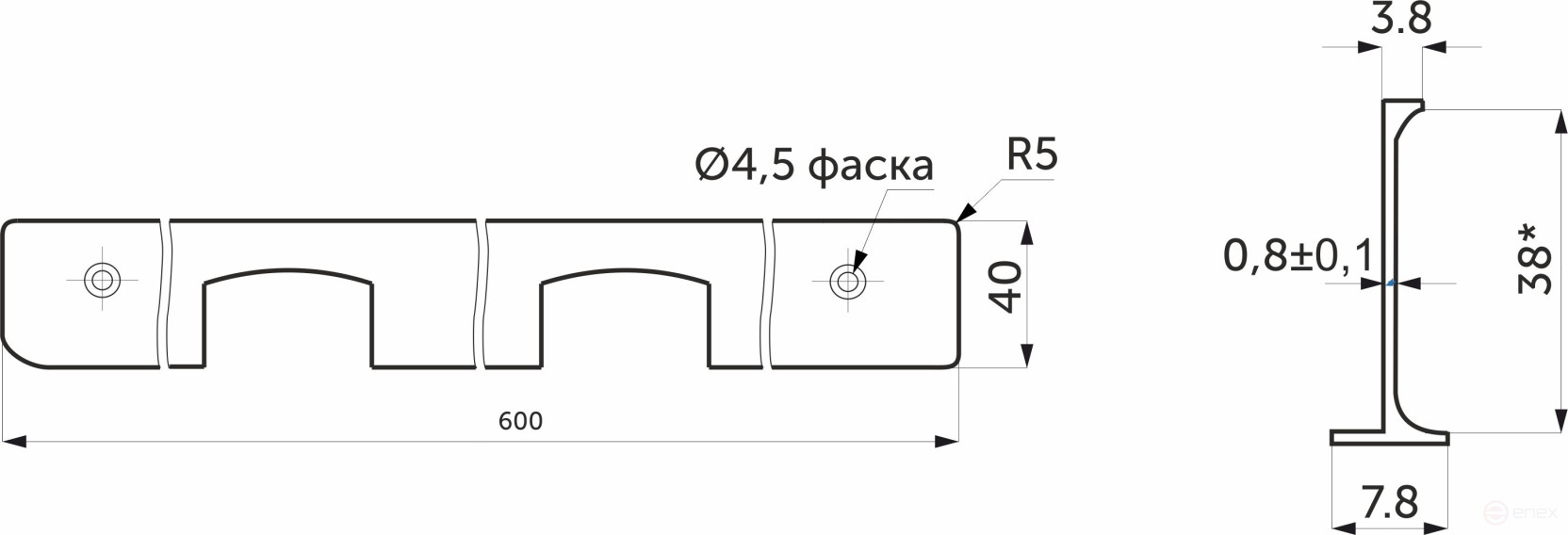 Corner bar to the table top 38 Egger black AKS