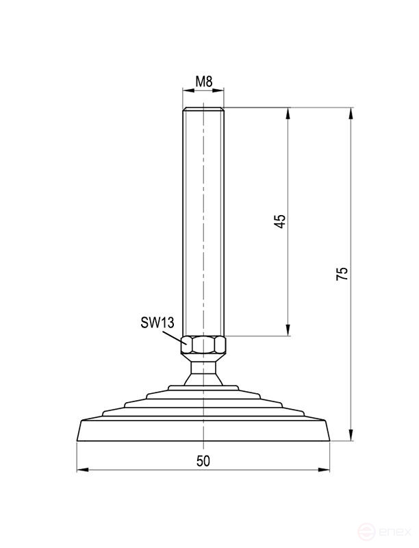 Регулируемая опора M14x100 до 50 кг (под крепёж) Алтервиа A00022.1110014100