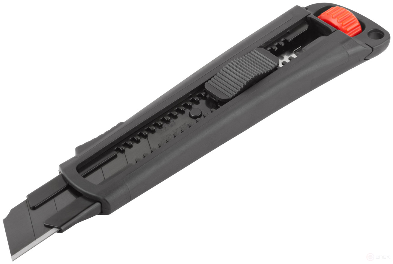 Нож технический 25 мм усиленный прорезиненный, дополнит. пластиковый прижим, черный, Профи