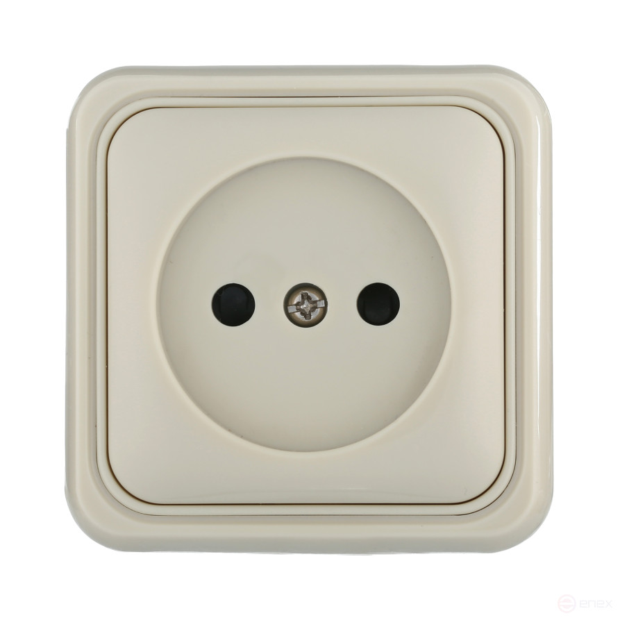 Socket of an open installation without grounding contacts with protective shutters (beige), Standard