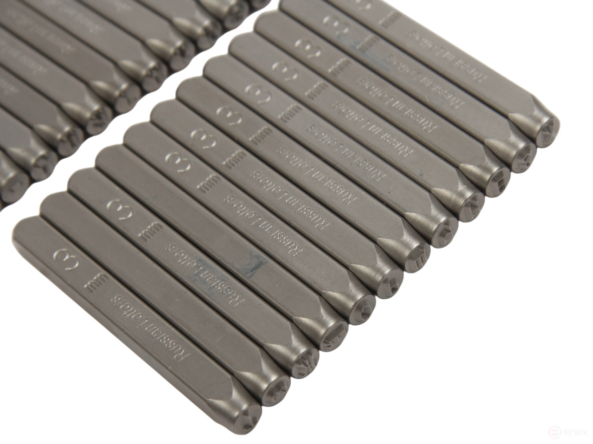 The stamps are letter Cyrillic letters of 3mm (HRC 60+-2 degrees. DIN 1451) JTC