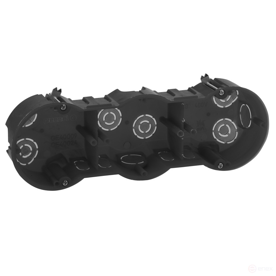 KUP ERA Installation Box-3-70-45 black 3-seater 212x70x45mm for hollow walls self-tapping screws metal feet IP20